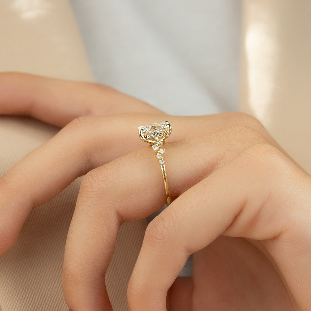 The Mona Set With Radiant Side Stone Moissanite#material_14k-gold