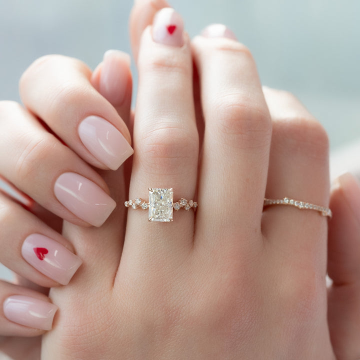 The Mona Set With Radiant Side Stone Moissanite#material_14k-rose