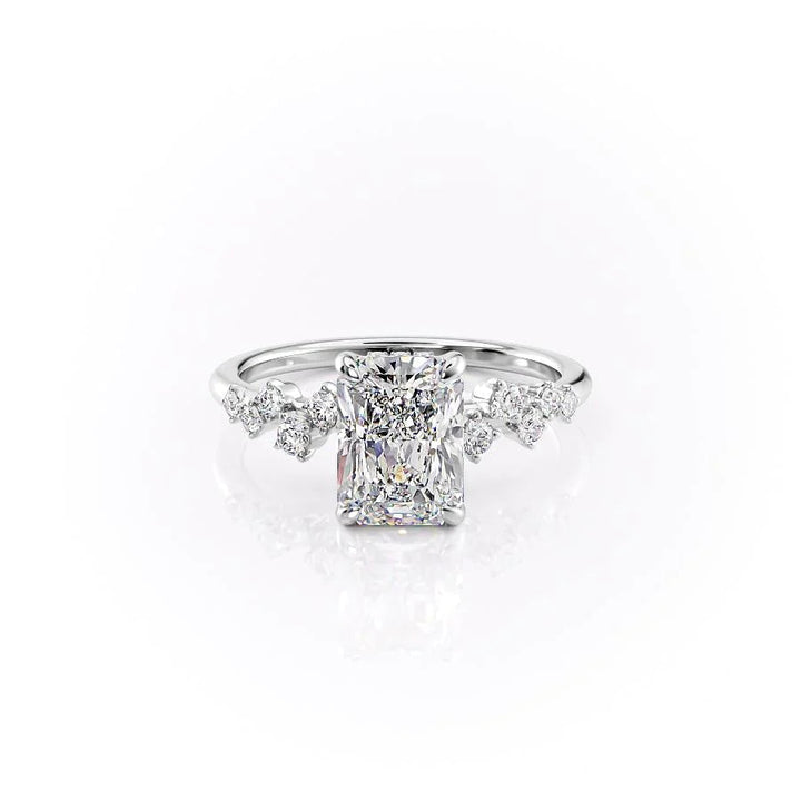 The Mona Set With Radiant Side Stone Lab Diamond 1 Carat 14K White#material_14k-white