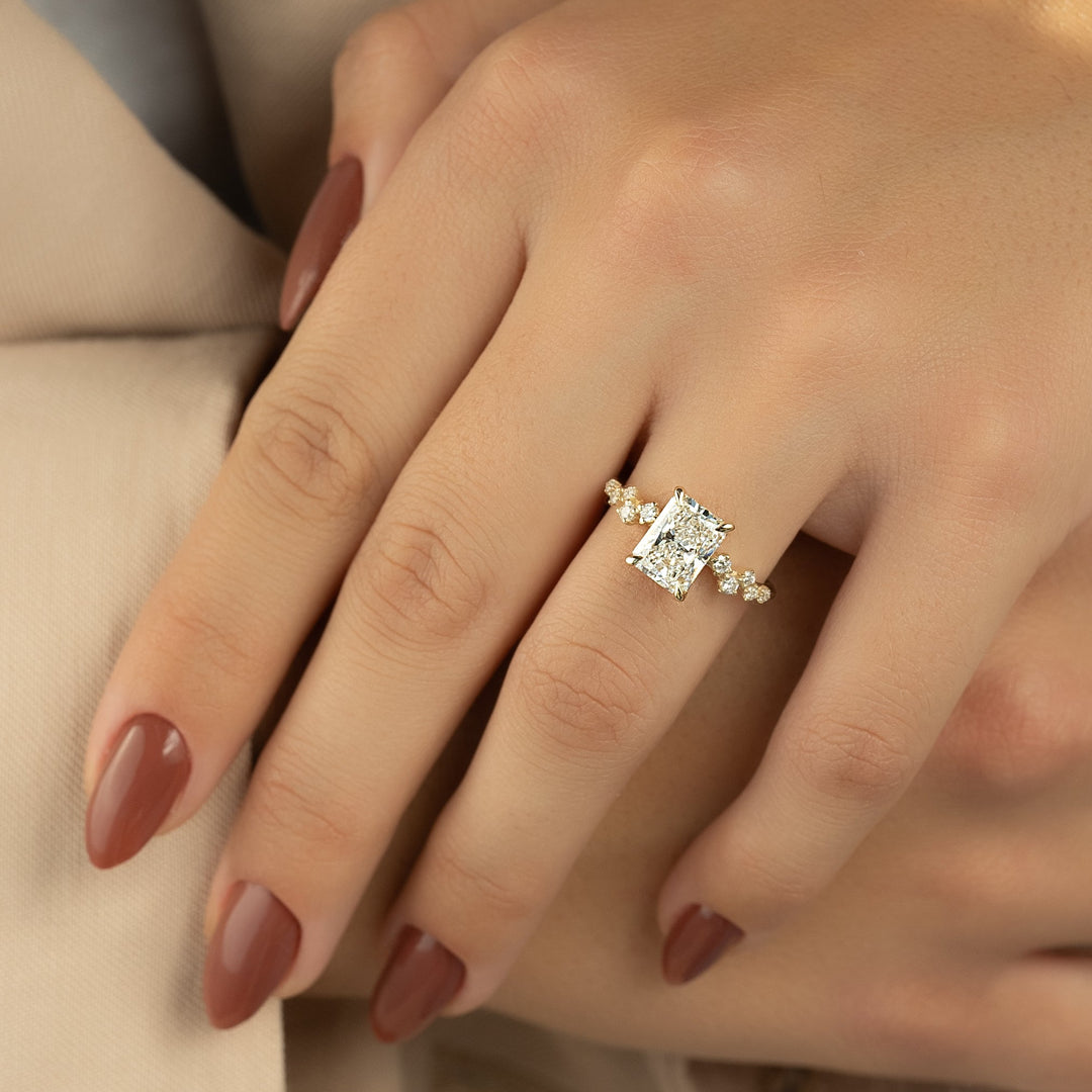The Mona Radiant Lab Diamond Moissanite Engagement Ring