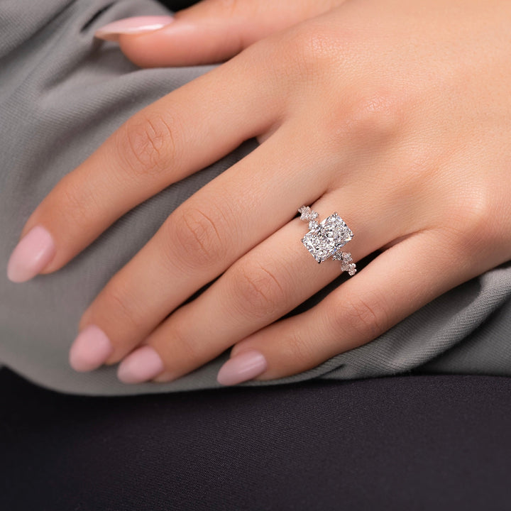 The Mona Radiant Lab Diamond Moissanite Engagement Ring *Shown with 3 ct #material_white