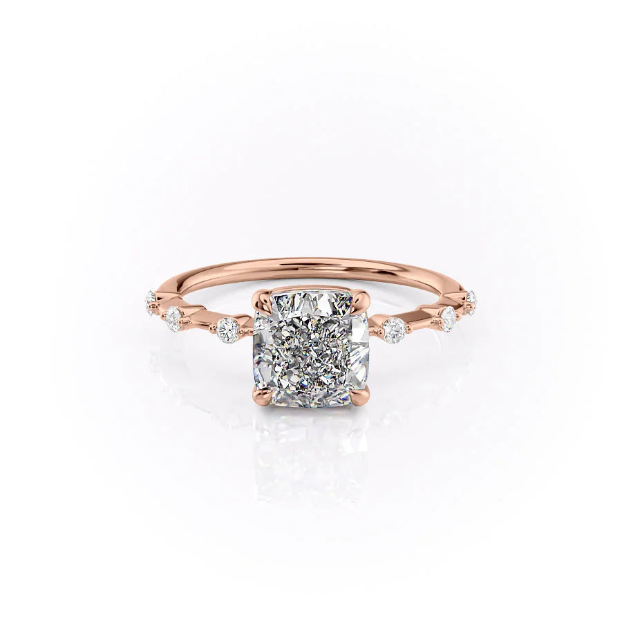 The Morgan Set With Cushion Solitaire Moissanite#material_14k-rose