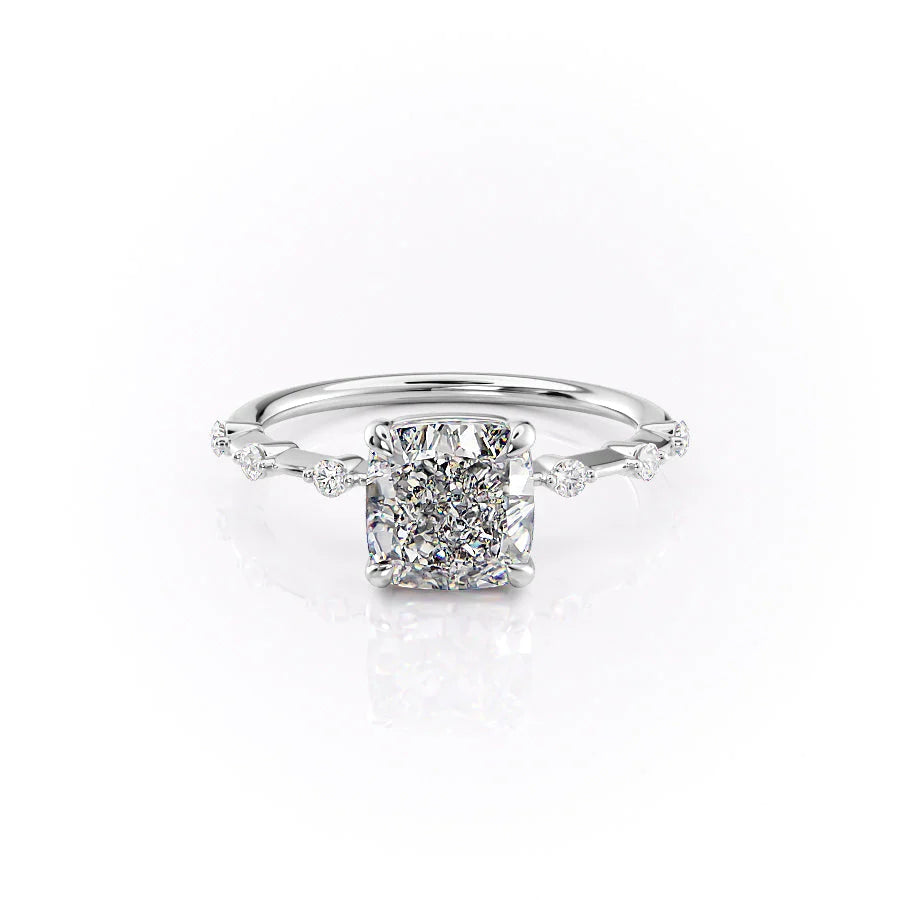 The Morgan Set With Cushion Solitaire Lab Diamond 1 Carat 14K White#material_14k-white