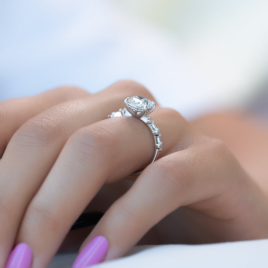 The Morgan Cushion Lab Diamond Moissanite Engagement Ring
