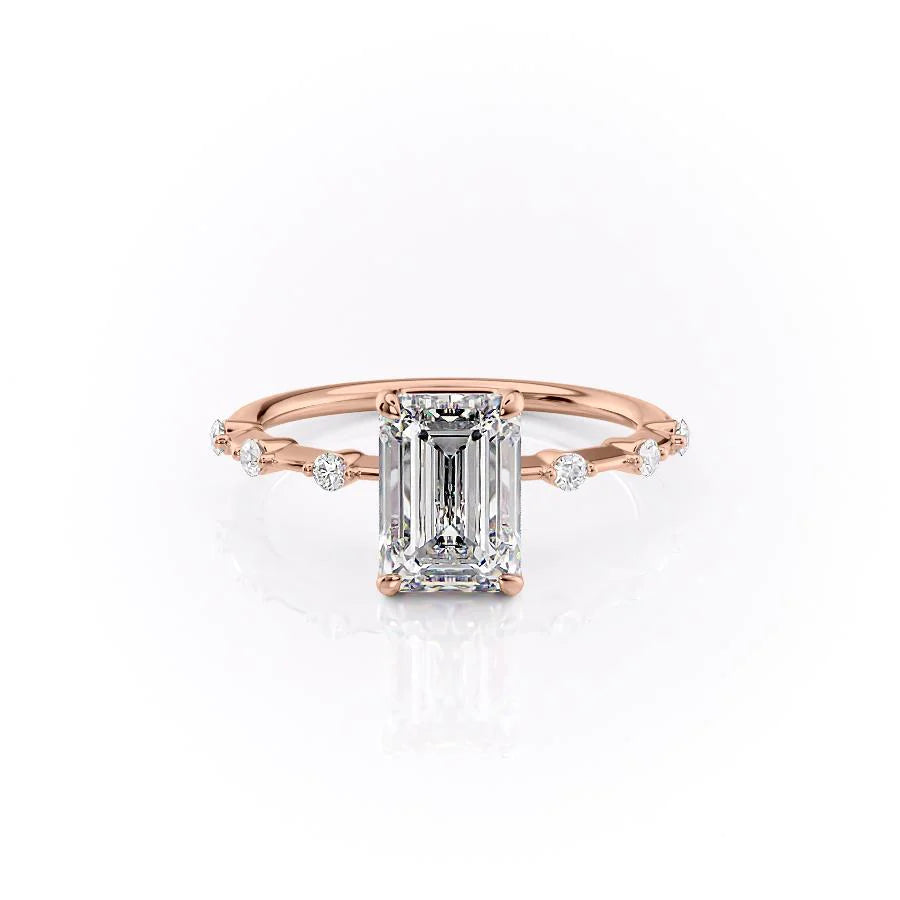 The Morgan Set With Emerald Solitaire Moissanite#material_14k-rose