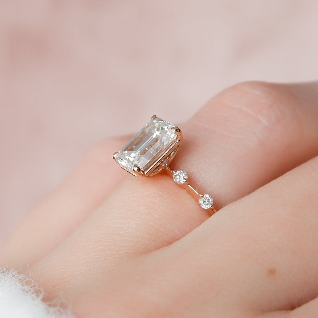 The Morgan Set With Emerald Solitaire Moissanite#material_14k-rose