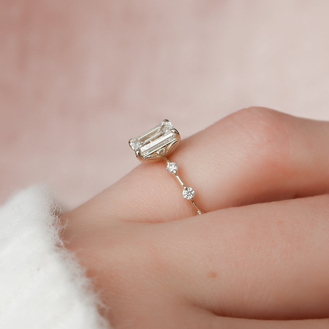 The Morgan Emerald Lab Diamond Moissanite Engagement Ring