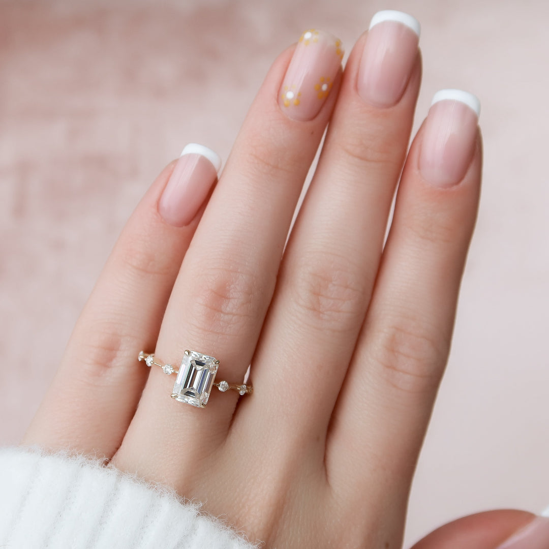 The Morgan Emerald Lab Diamond Moissanite Engagement Ring