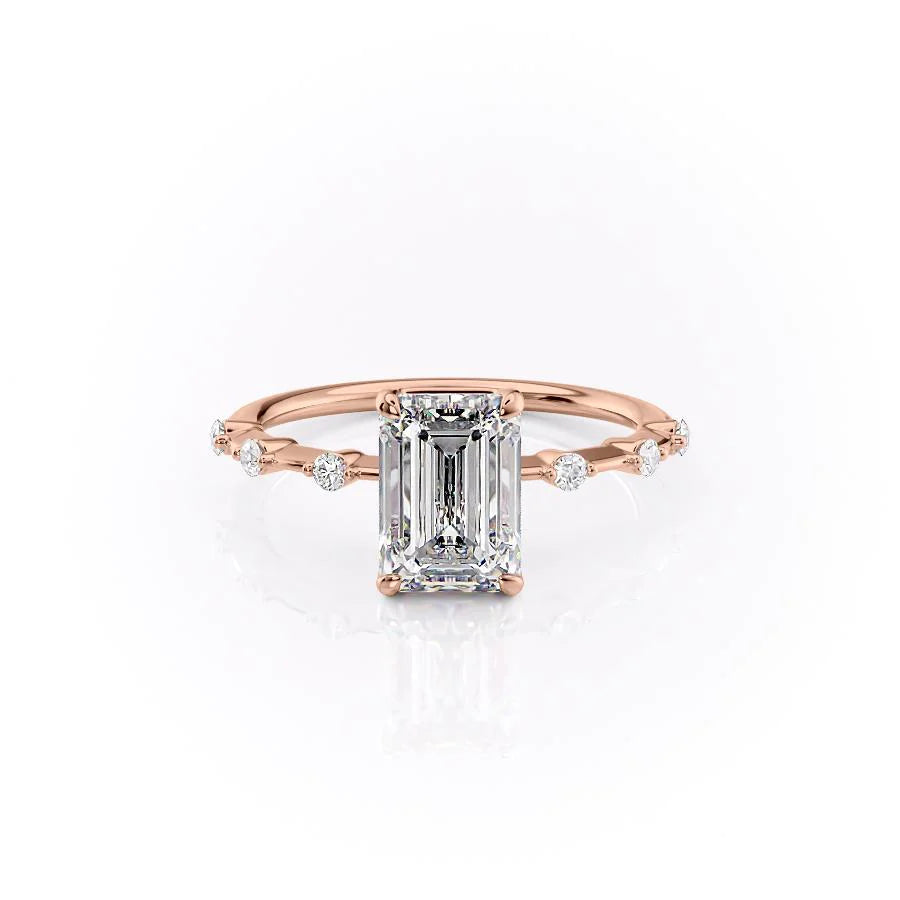 The Morgan Set With Emerald Solitaire Lab Diamond 1 Carat 14K Rose#material_rose