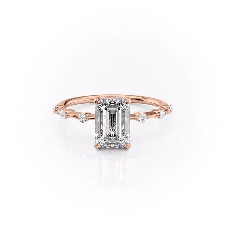 The Morgan Set With Emerald Solitaire Lab Diamond 1 Carat 14K Rose#material_rose