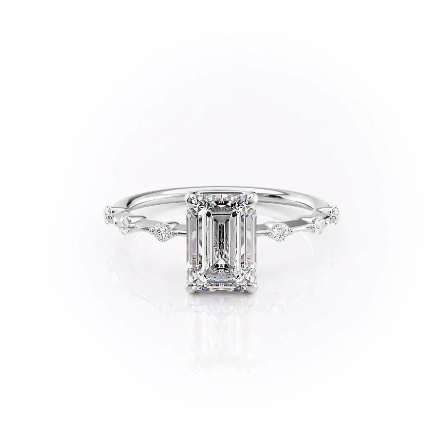 The Morgan Set With Emerald Solitaire Lab Diamond 1 Carat 14K White#material_white