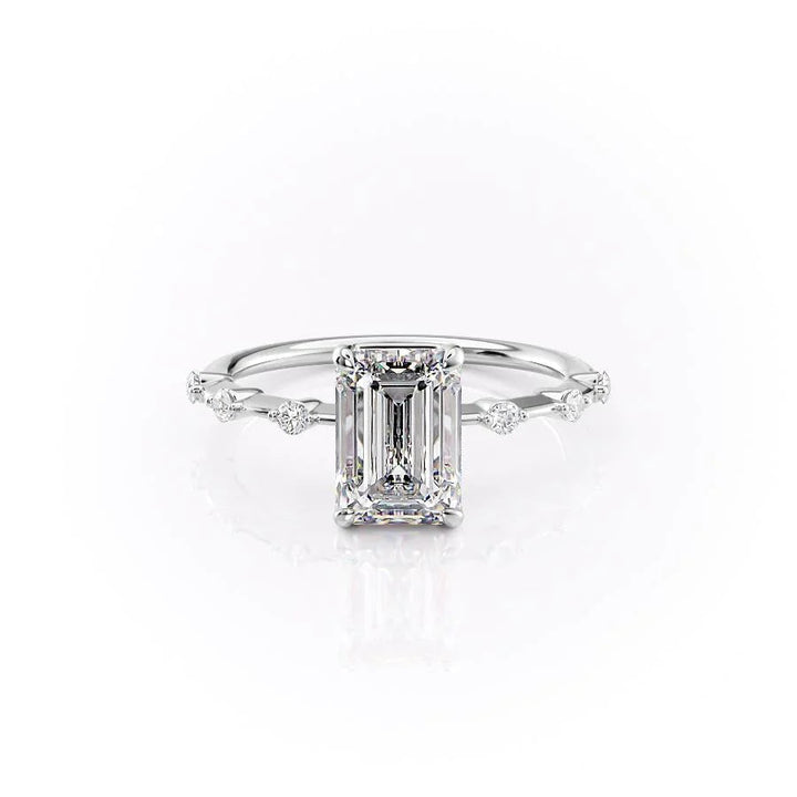 The Morgan Set With Emerald Solitaire Lab Diamond 1 Carat 14K White#material_white