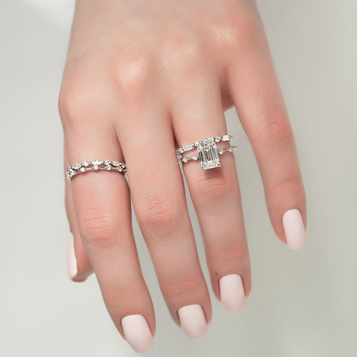 The Morgan Emerald Lab Diamond Moissanite Engagement Ring *Shown with 3 ct #material_white
