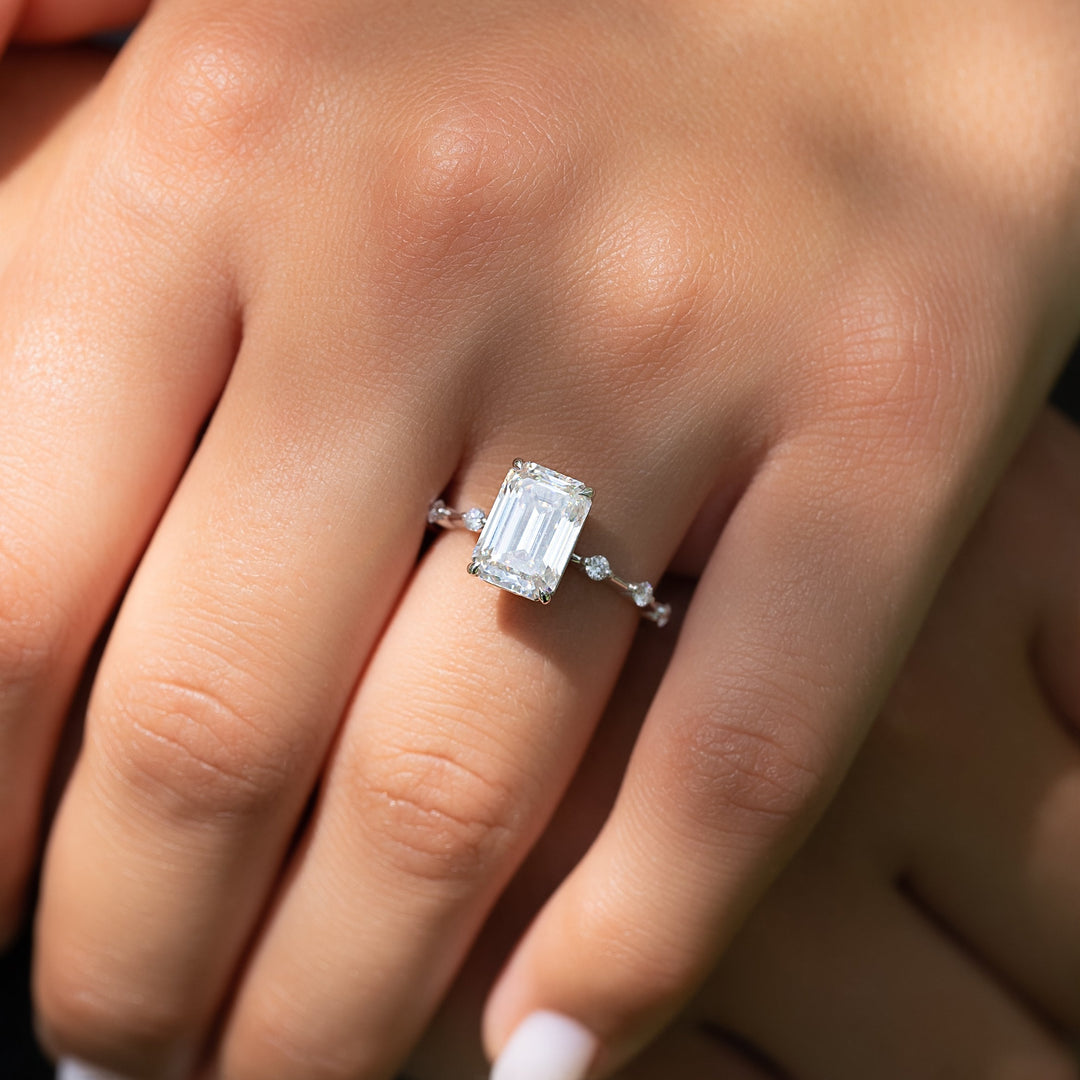 The Morgan Emerald Lab Diamond Moissanite Engagement Ring
