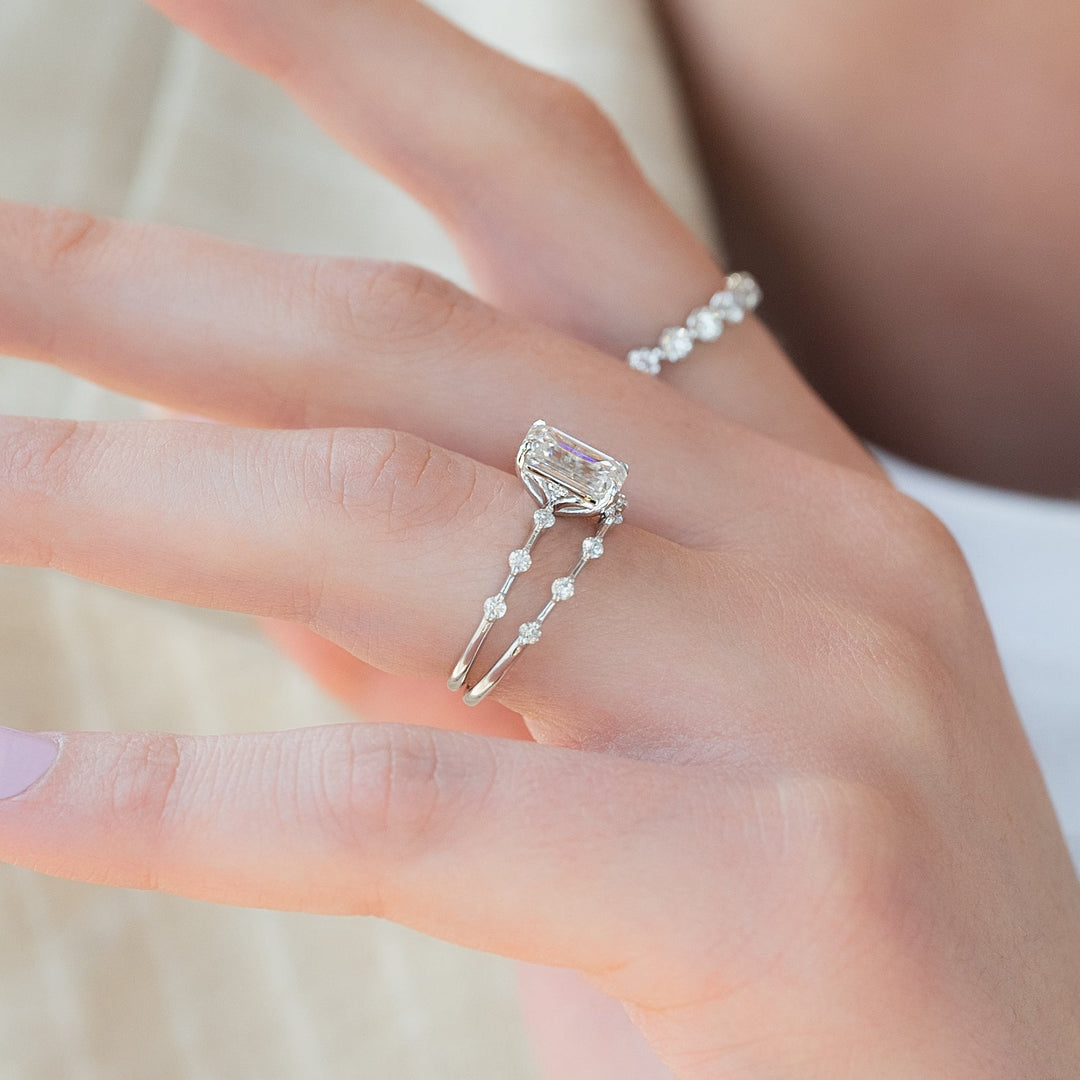 The Morgan Emerald Lab Diamond Moissanite Engagement Ring