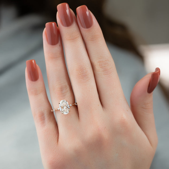 The Morgan Set With Oval Solitaire Moissanite#material_14k-rose