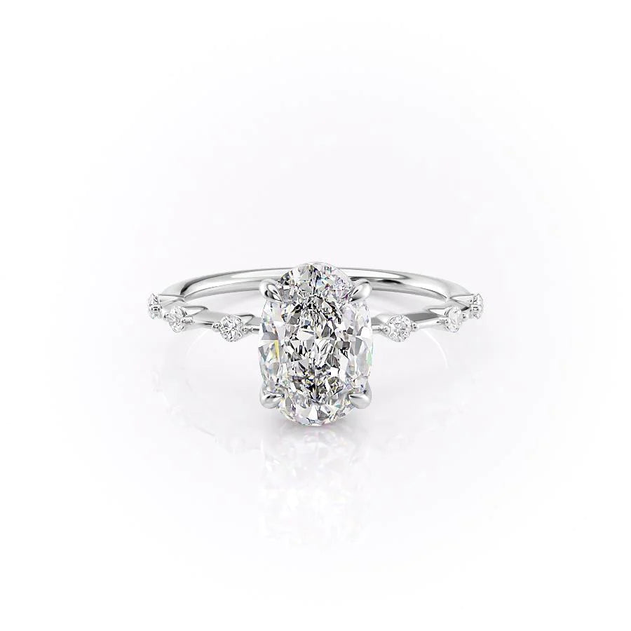 The Morgan Set With Oval Solitaire Lab Diamond 1 Carat 14K White#material_14k-white