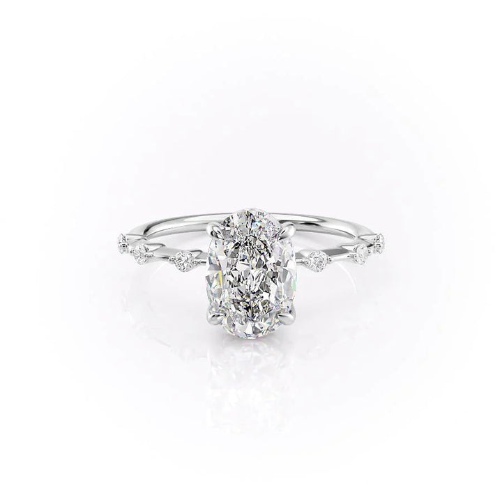 The Morgan Set With Oval Solitaire Lab Diamond 1 Carat 14K White#material_14k-white