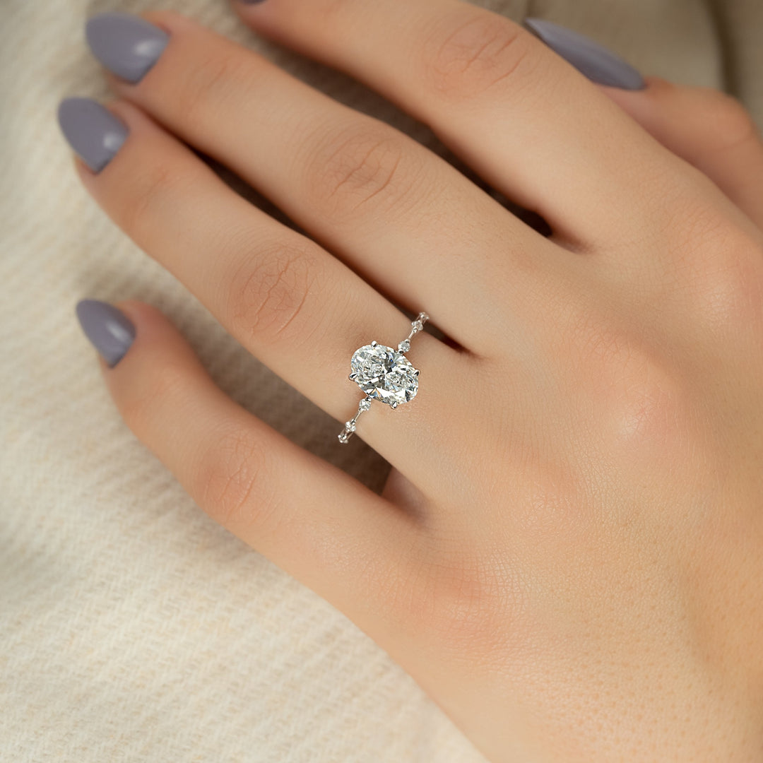 The Morgan Set With Oval Solitaire Lab Diamond 3 Carat 14K White#material_14k-white