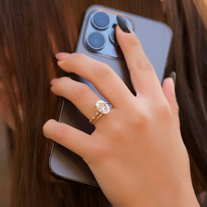 The Morgan Oval Lab Diamond Moissanite Engagement Ring *Shown with 3 ct #material_gold