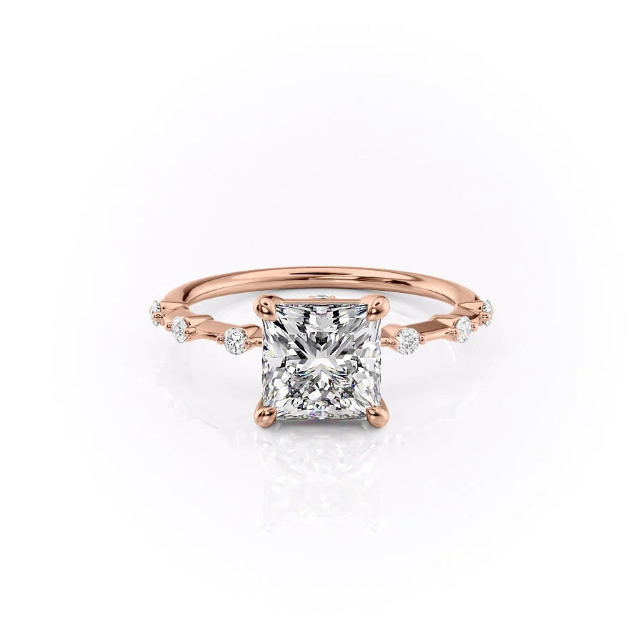 The Morgan Set With Princess Solitaire Moissanite#material_14k-rose