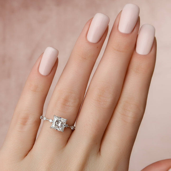 The Morgan Princess Lab Diamond Moissanite Engagement Ring *Shown with 2 ct #material_white
