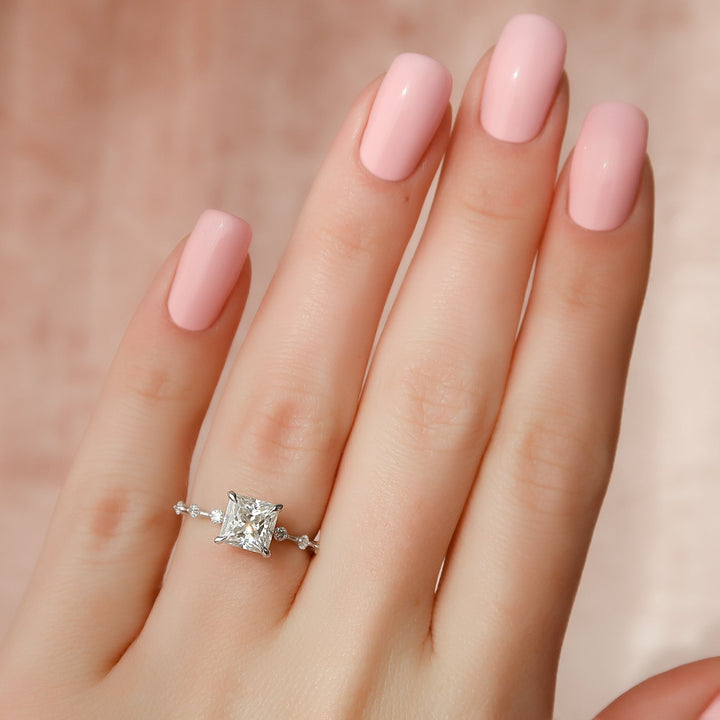 The Morgan Princess Lab Diamond Moissanite Engagement Ring *Shown with 1.5 ct #material_white