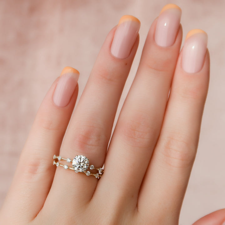 The Morgan Set With Round Solitaire Moissanite#material_14k-gold