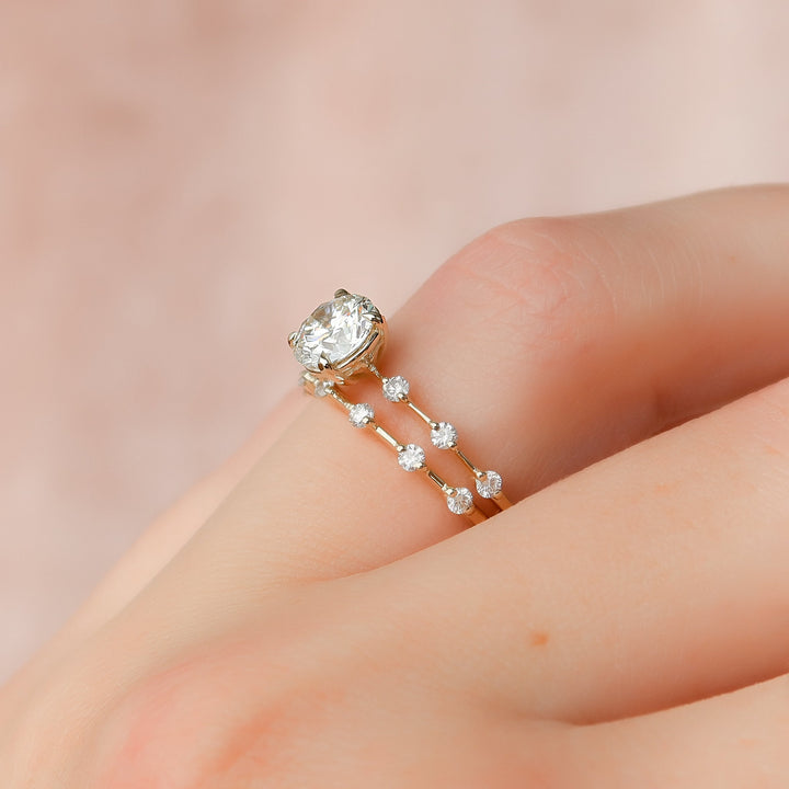 The Morgan Set With Round Solitaire Moissanite#material_14k-gold