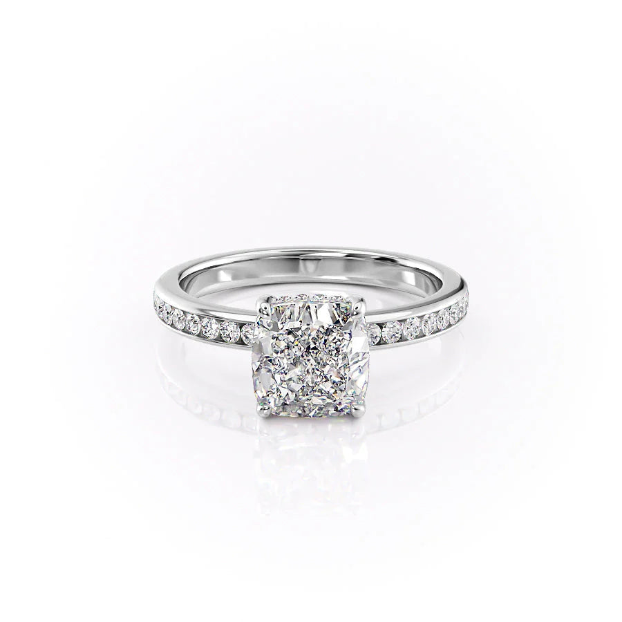 The Murphy Set With Cushion Side Stone Lab Diamond 1 Carat 14K White#material_14k-white