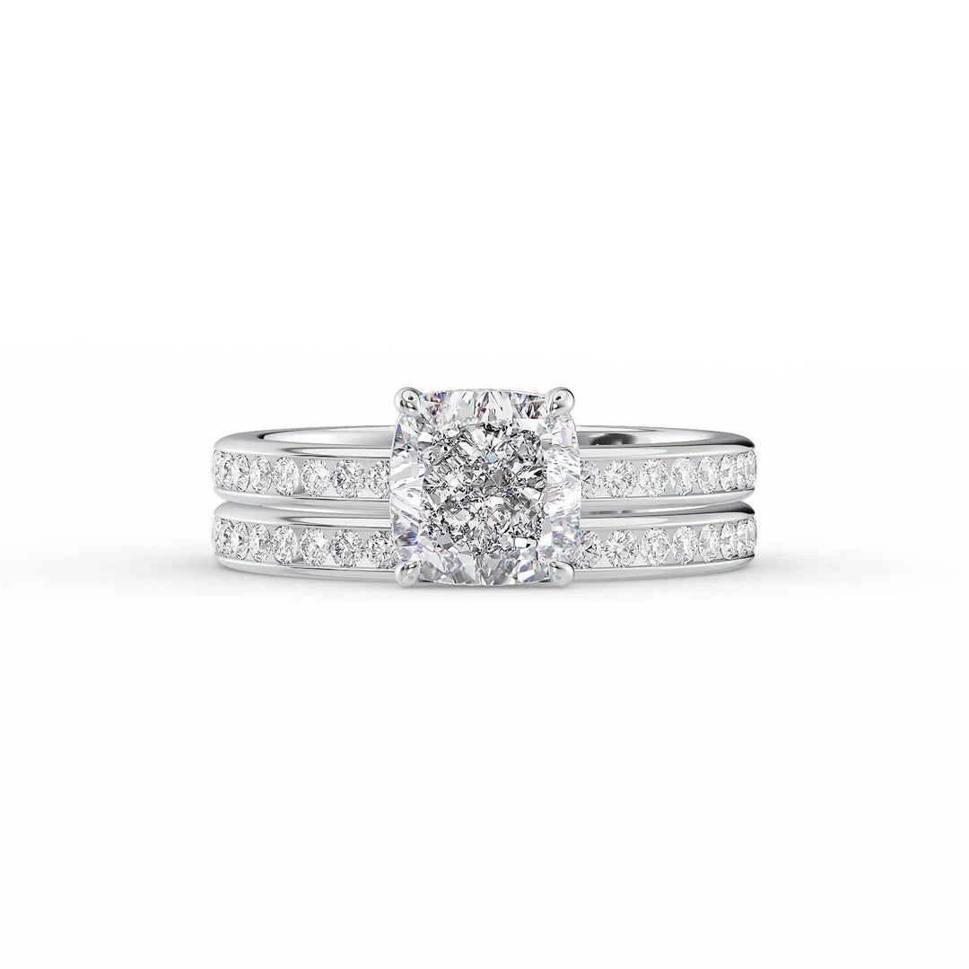 The Murphy Set With Cushion Side Stone Lab Diamond 2 Carat 14K White#material_14k-white