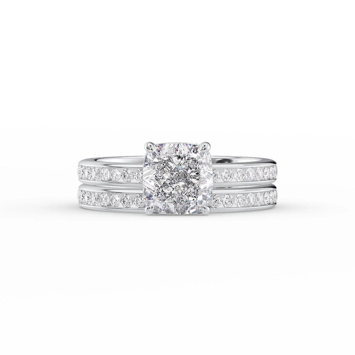 The Murphy Set With Cushion Side Stone Lab Diamond 2 Carat 14K White#material_14k-white