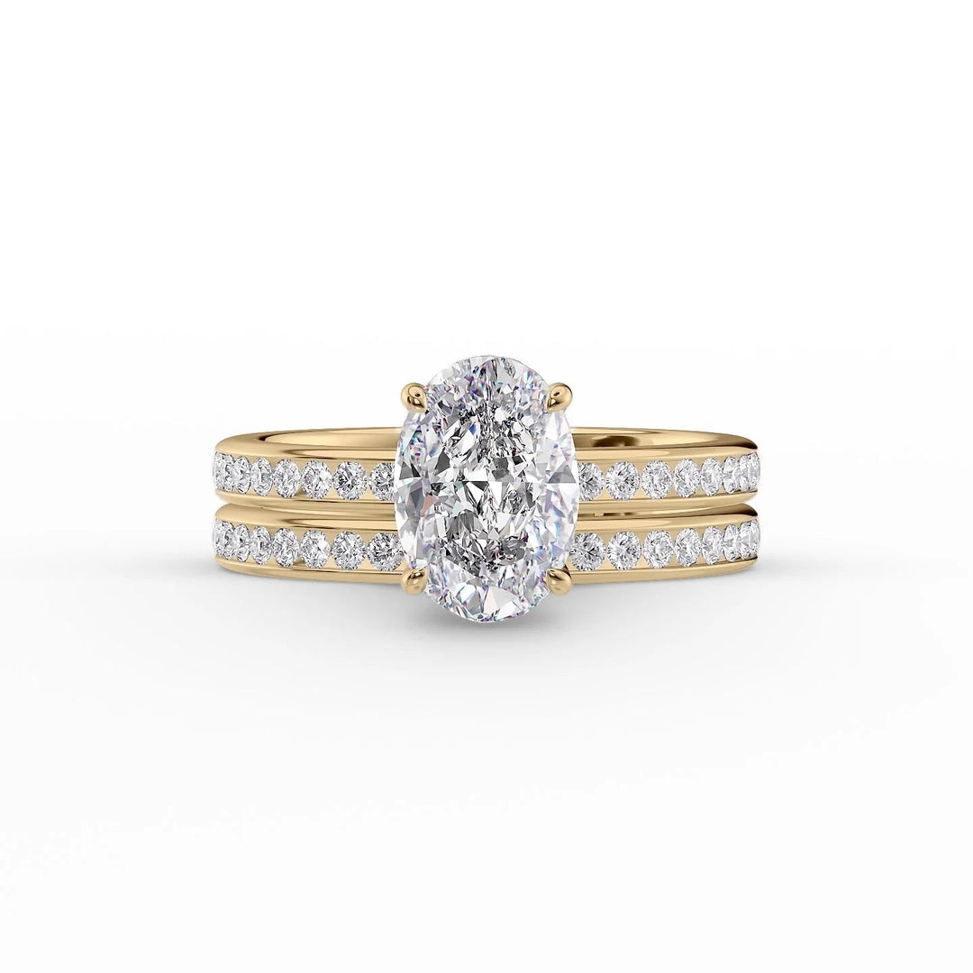 The Murphy Set With Oval Side Stone Lab Diamond 2 Carat 14K Gold#material_14k-gold