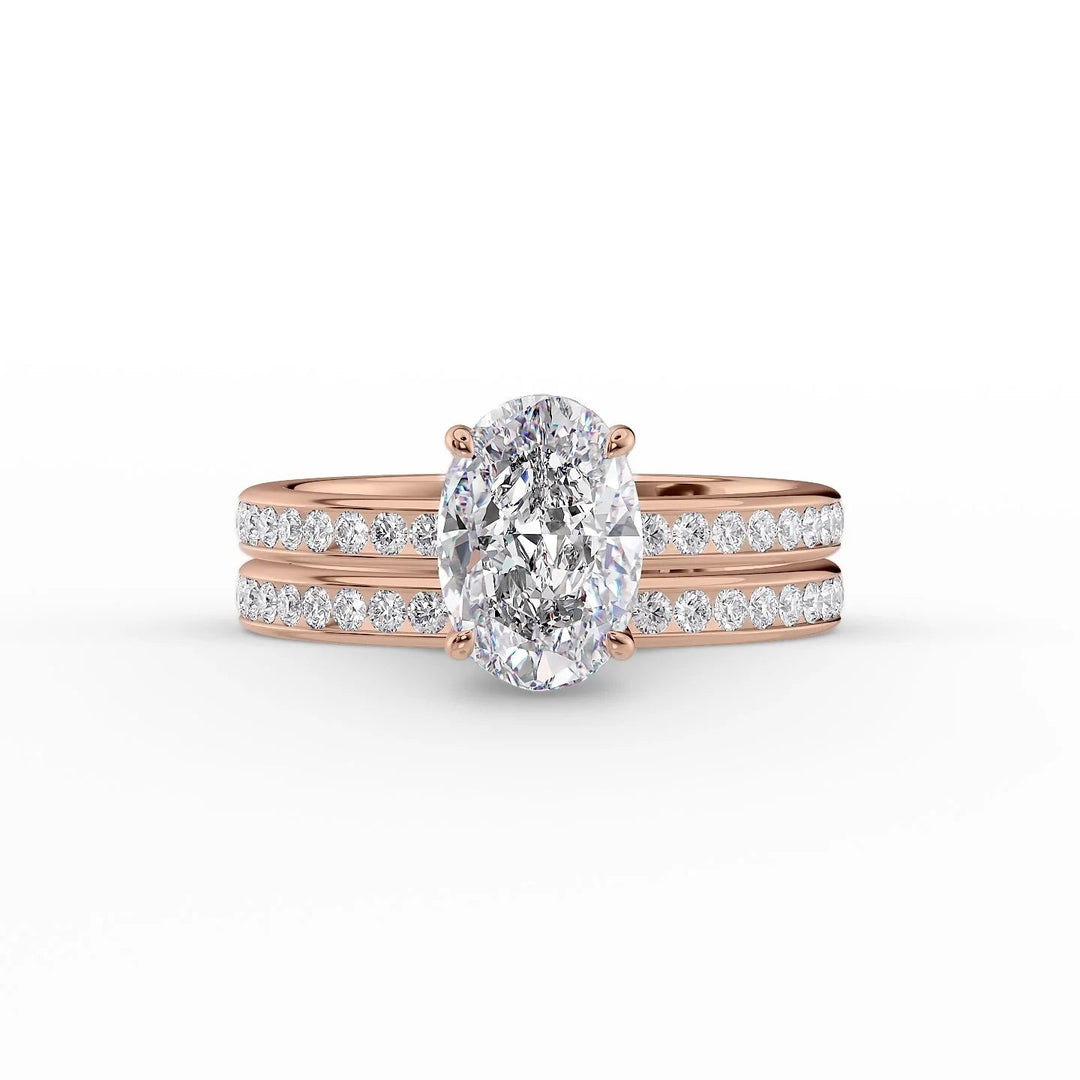 The Murphy Set With Oval Side Stone Lab Diamond 2 Carat 14K Rose#material_14k-rose