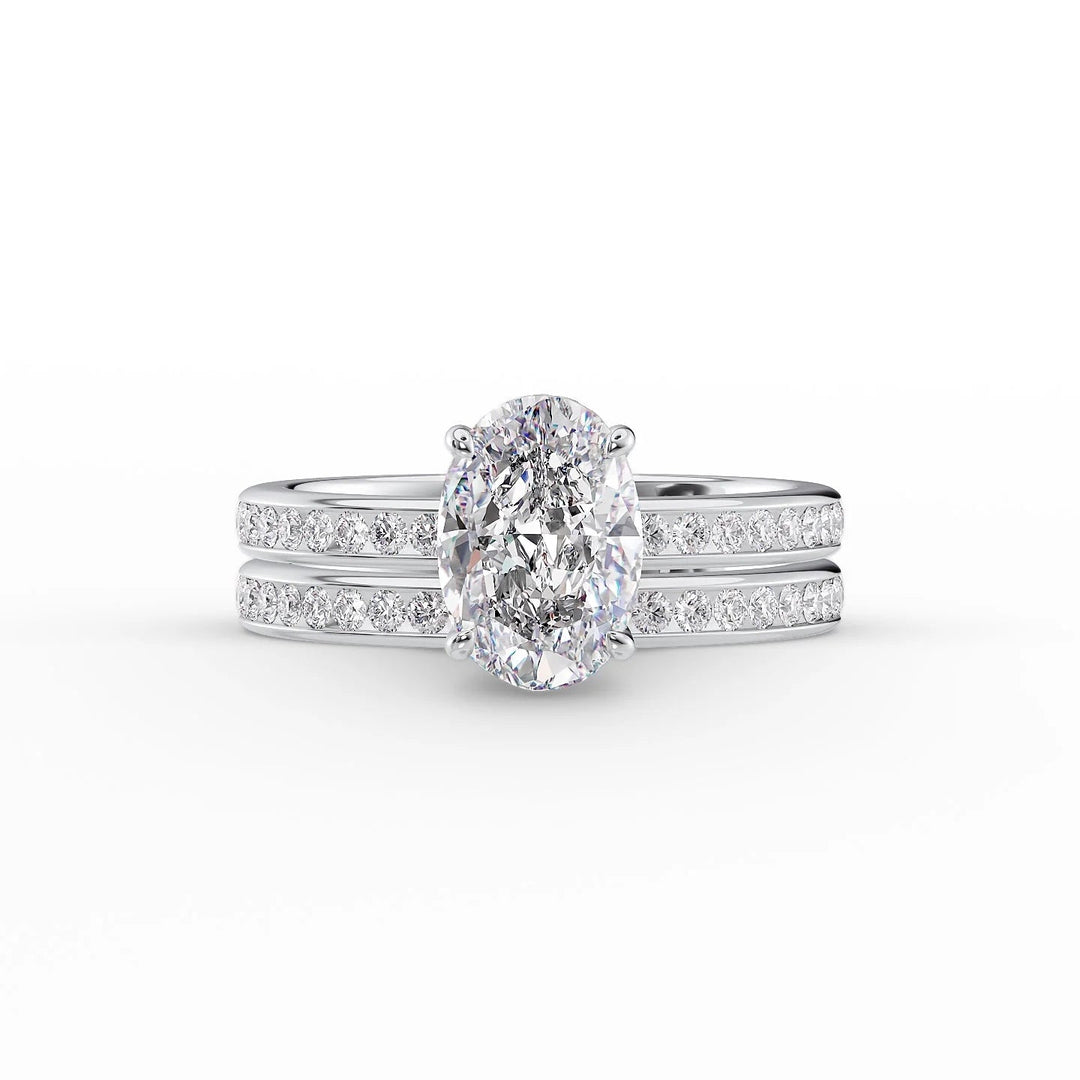 The Murphy Set With Oval Side Stone Lab Diamond 2 Carat 14K White#material_14k-white