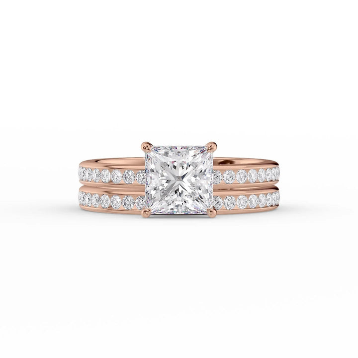 The Murphy Set With Princess Side Stone Moissanite#material_14k-rose