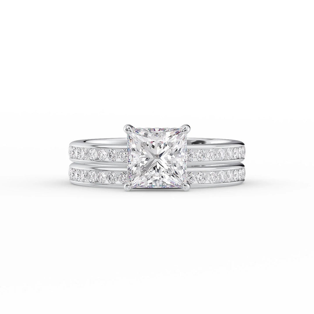 The Murphy Set With Princess Side Stone Lab Diamond 2 Carat 14K White#material_14k-white