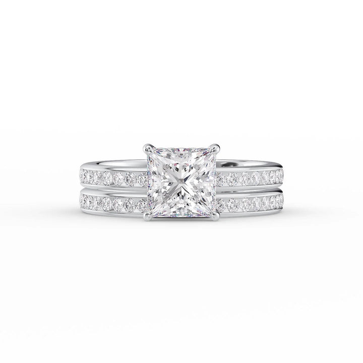 The Murphy Set With Princess Side Stone Lab Diamond 2 Carat 18K White#material_18k-white