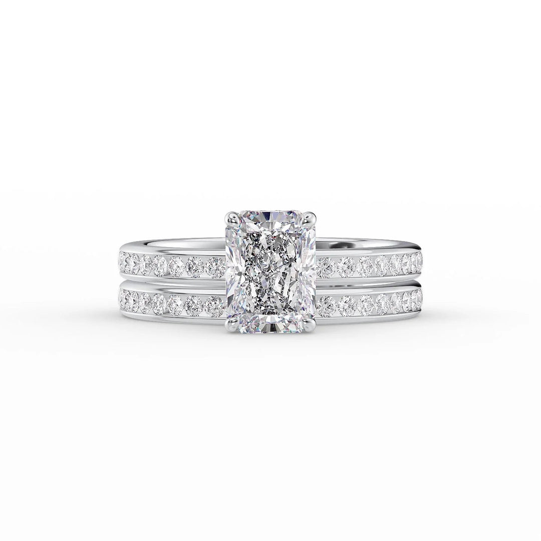 The Murphy Set With Radiant Side Stone Lab Diamond 2 Carat 14K White#material_14k-white