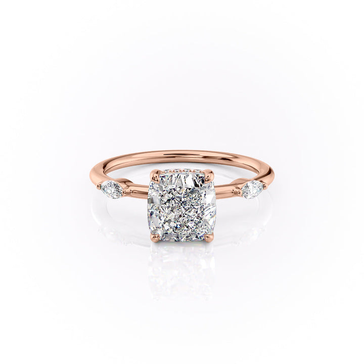 The Nancy Set With Cushion Side Stone Moissanite#material_14k-rose