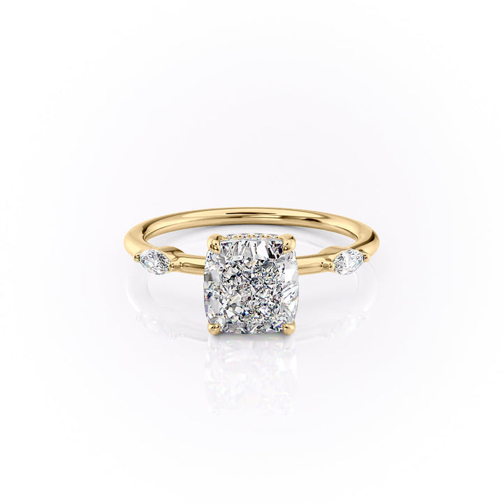 The Nancy Set With Cushion Side Stone Moissanite#material_18k-gold