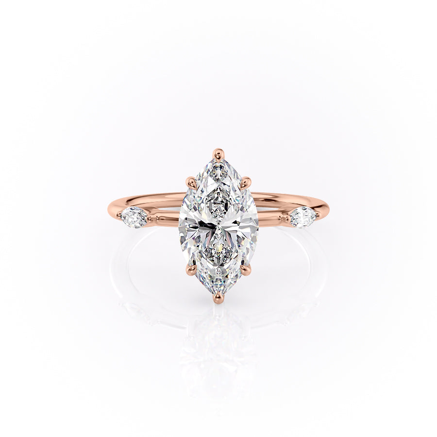 The Nancy Set With Marquise Side Stone Lab Diamond 1 Carat 14K Rose#material_14k-rose