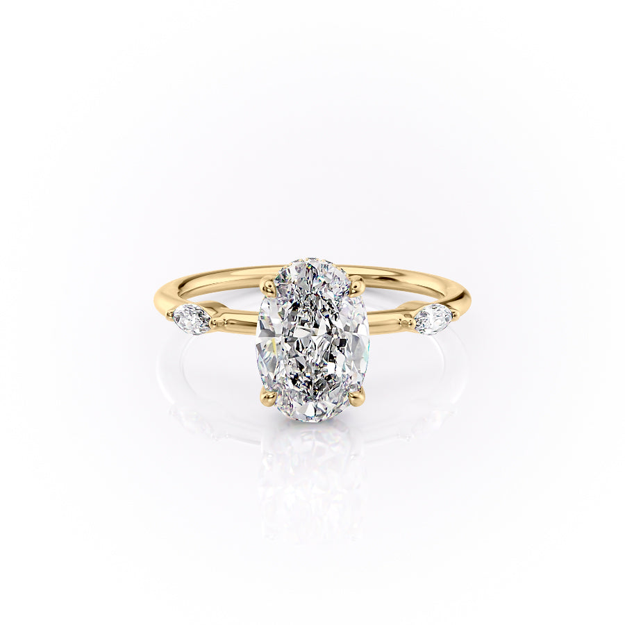 The Nancy Set With Oval Side Stone Lab Diamond 1 Carat 14K Gold#material_14k-gold