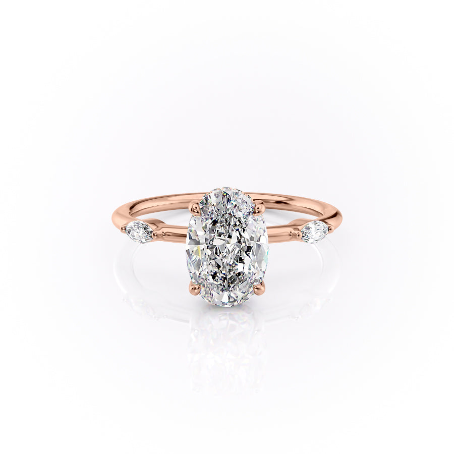 The Nancy Set With Oval Side Stone Lab Diamond 1 Carat 14K Rose#material_14k-rose