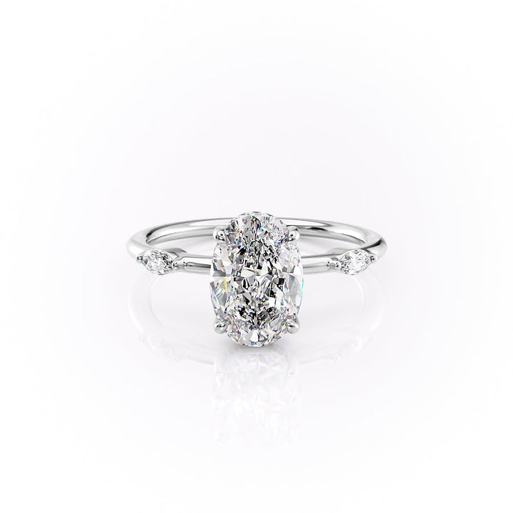 The Nancy Set With Oval Side Stone Lab Diamond 1 Carat 14K White#material_14k-white