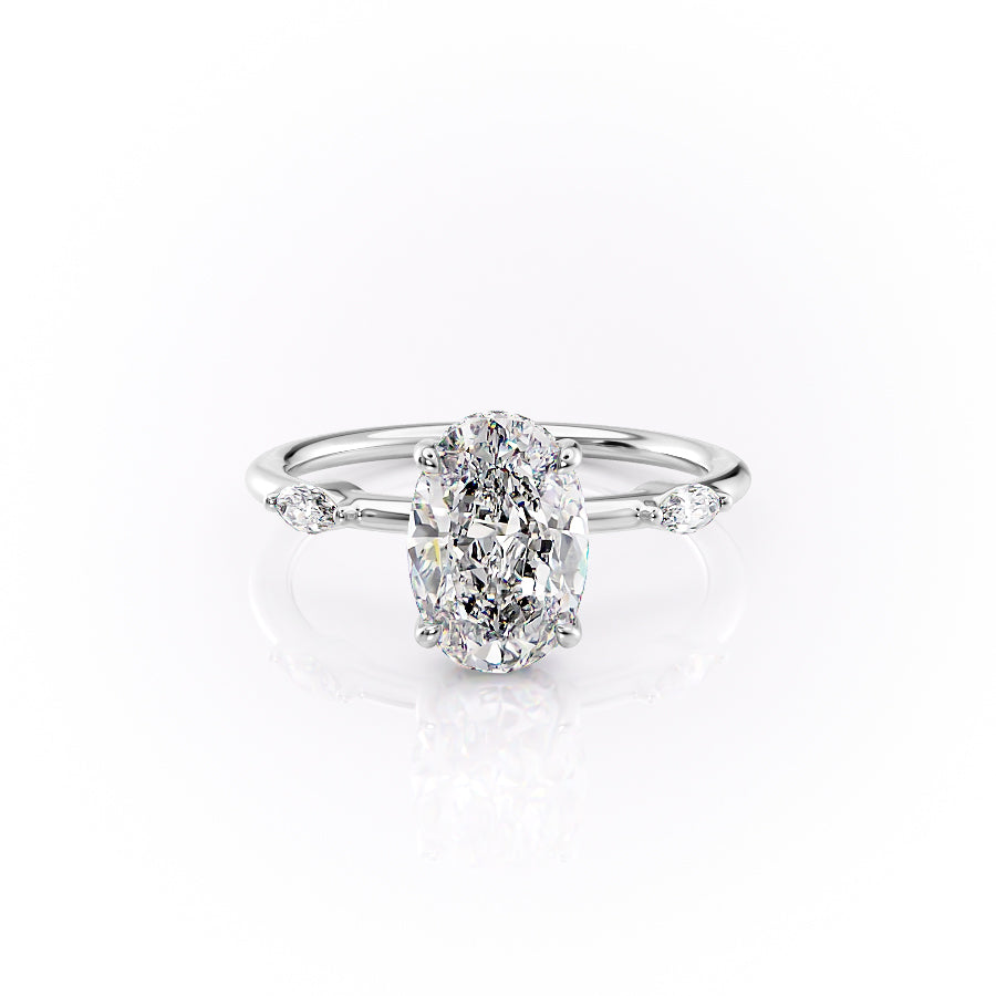 The Nancy Set With Oval Side Stone Moissanite#material_18k-white