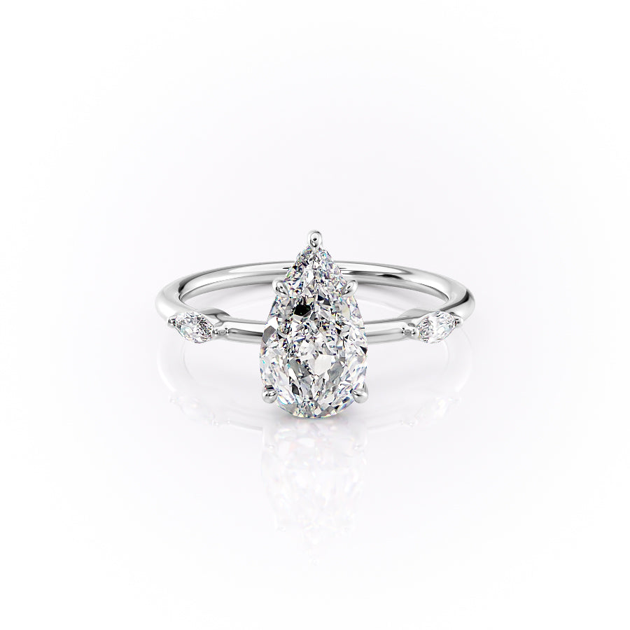 The Nancy Set With Pear Side Stone Lab Diamond 1 Carat 14K White#material_14k-white