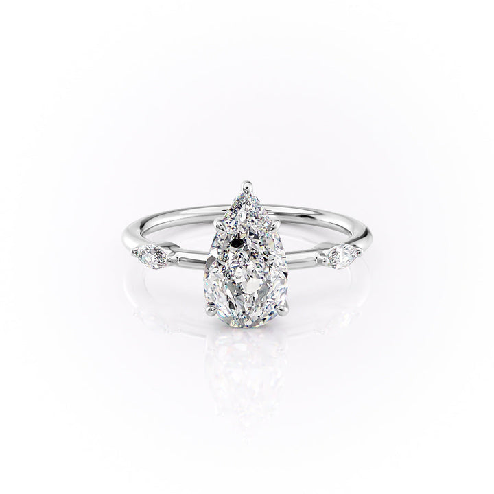 The Nancy Set With Pear Side Stone Lab Diamond 1 Carat 18K White#material_18k-white