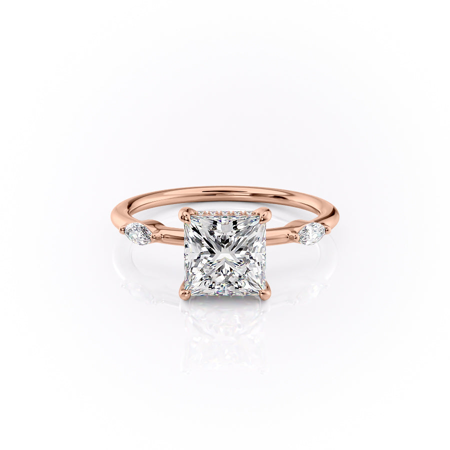 The Nancy Set With Princess Side Stone Lab Diamond 1 Carat 14K Rose#material_14k-rose