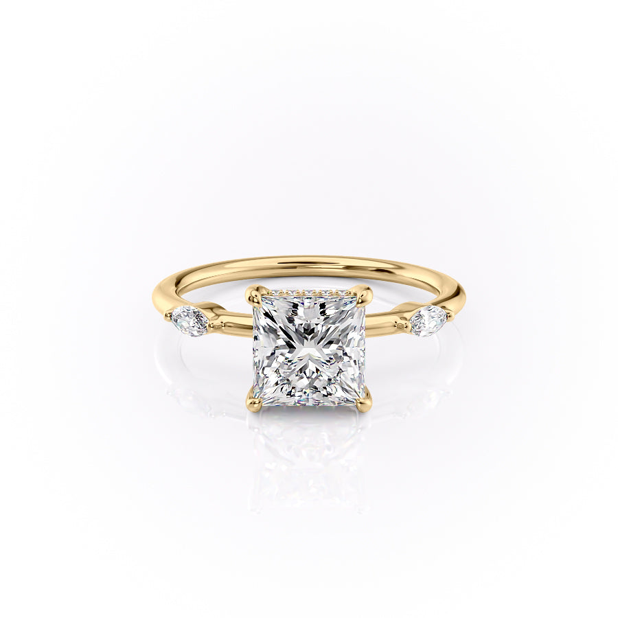 The Nancy Set With Princess Side Stone Lab Diamond 1 Carat 18K Gold#material_18k-gold